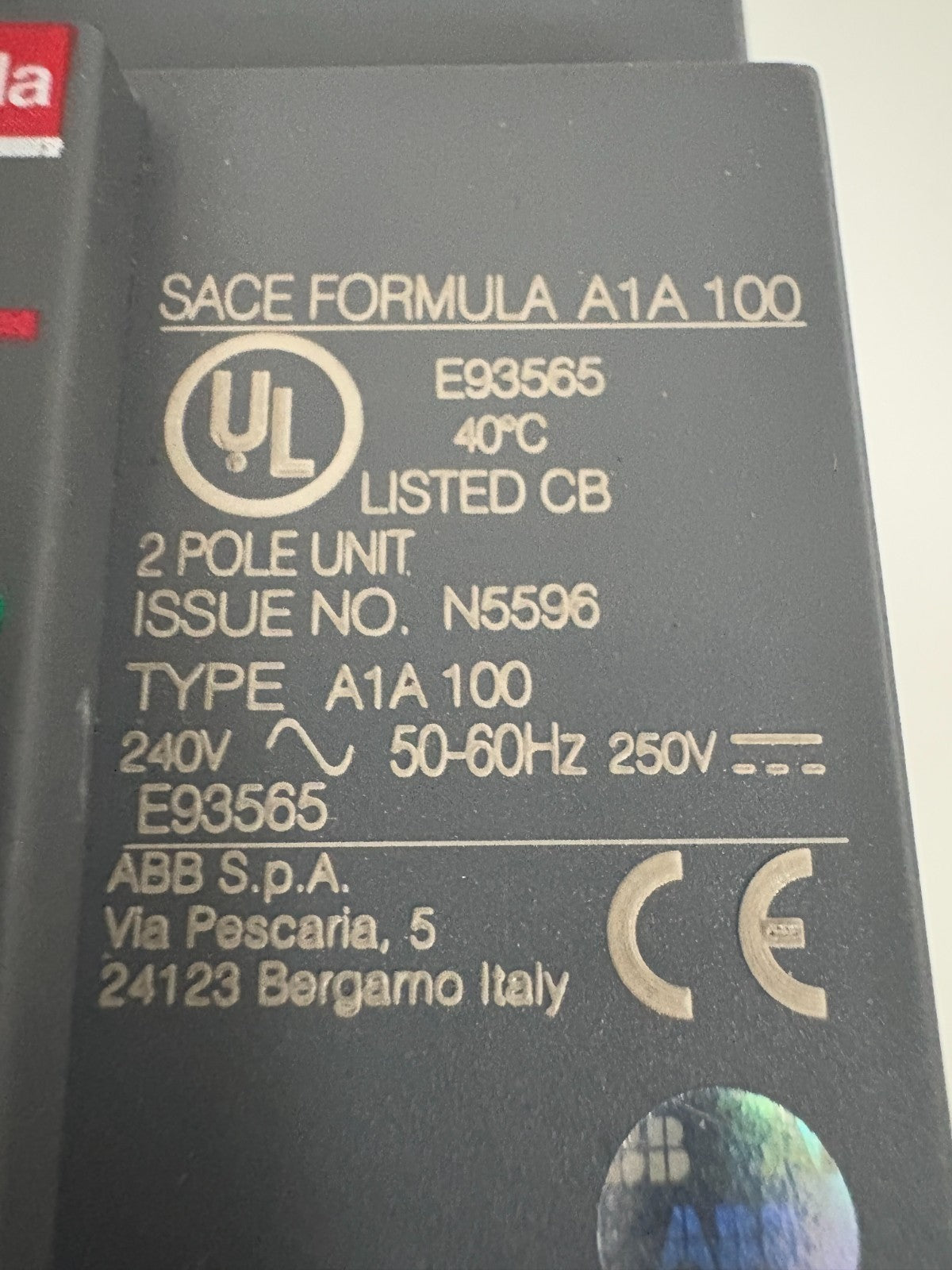 ABB FORMULA BREAKER SACE FORMULA A1A 100