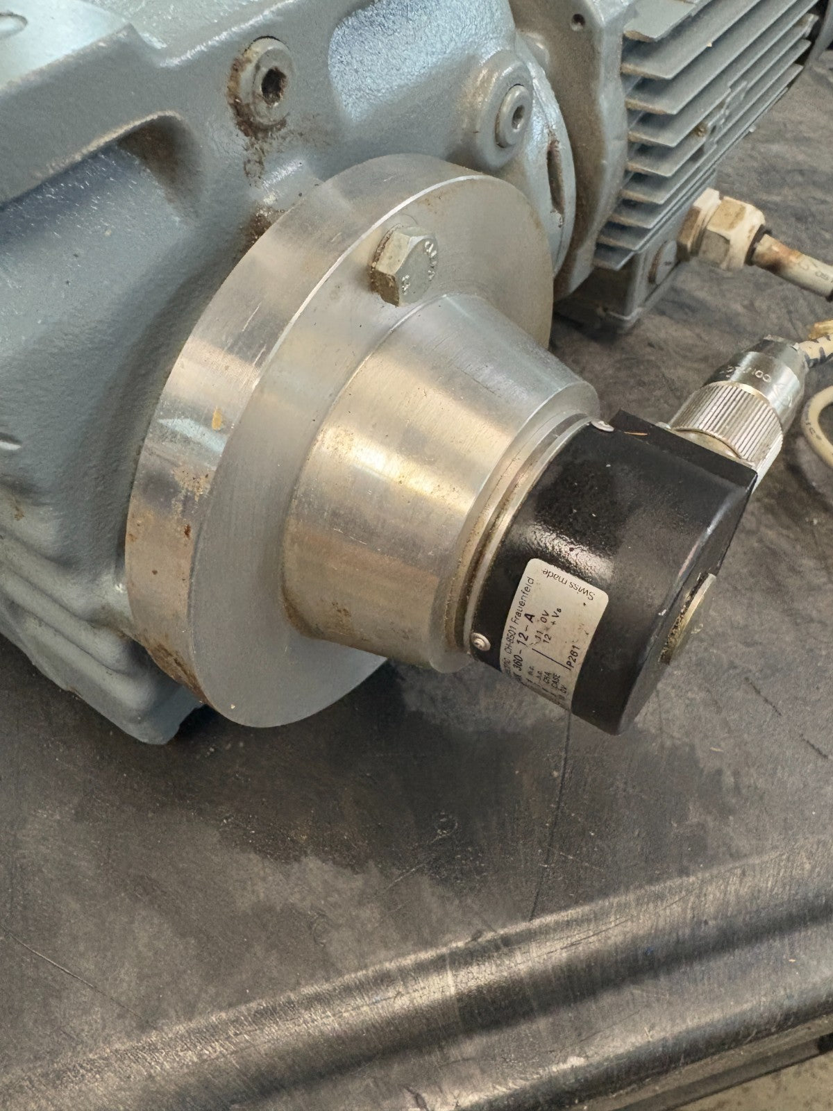 SEW EURODRIVE CONVEYOR MOTOR 11" SAZ47 DT80K4 W/BAUMER ELECT. ENCODER BHF