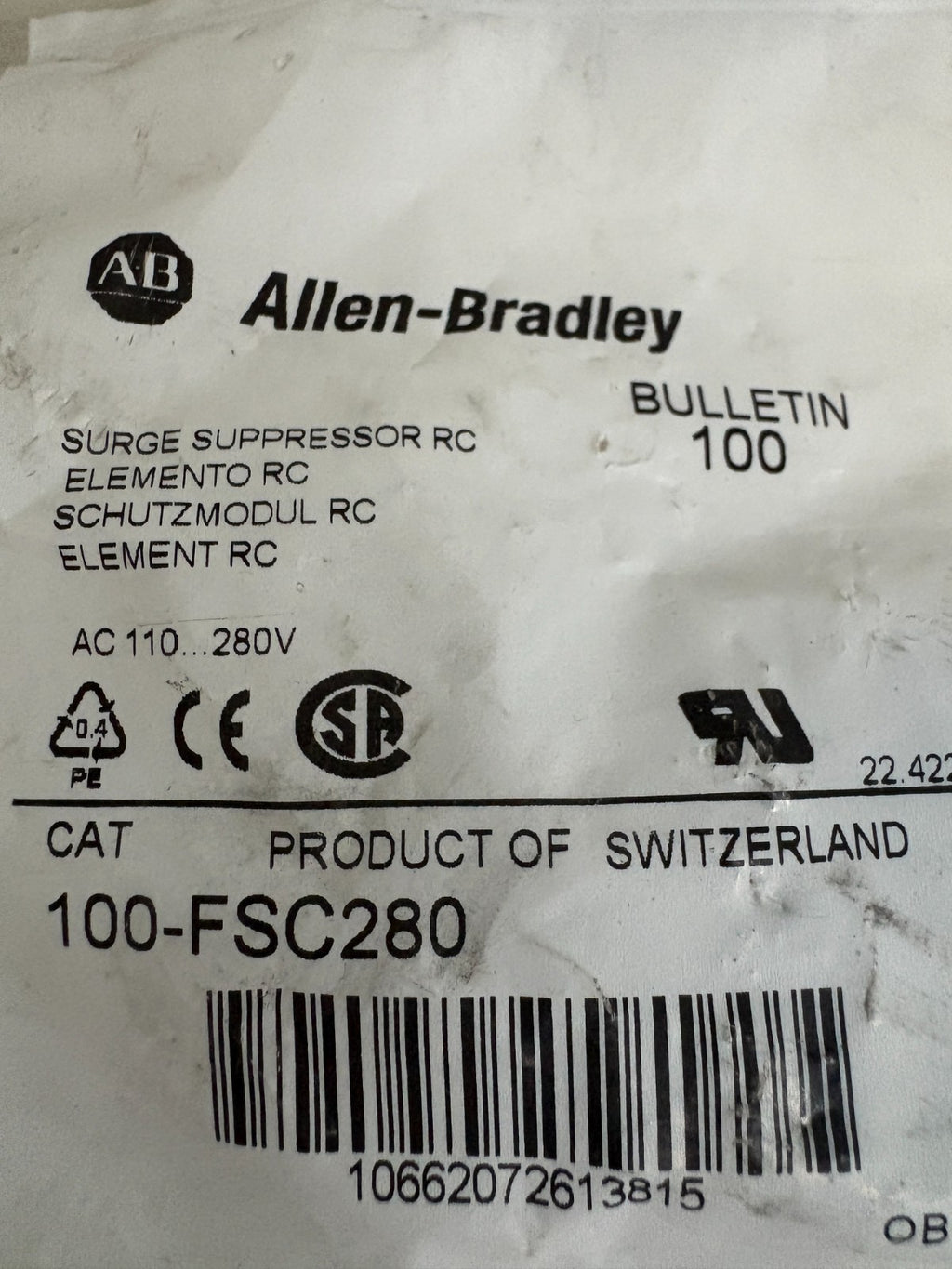  ALLEN BRADLEY SURGE SUPPRESSOR 100-FSC280 A1