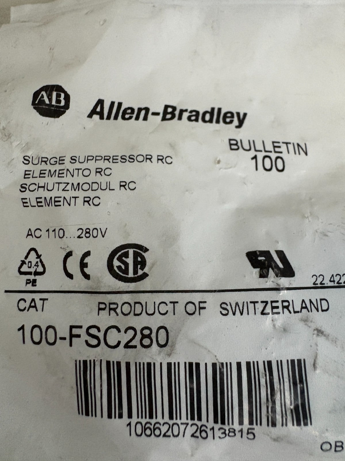  ALLEN BRADLEY SURGE SUPPRESSOR 100-FSC280 A1