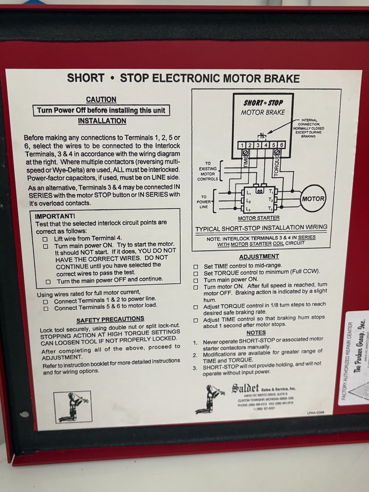 SALDET SHORT-STOP ELECTRONIC MOTOR BRAKE 5HP #SSU5G58