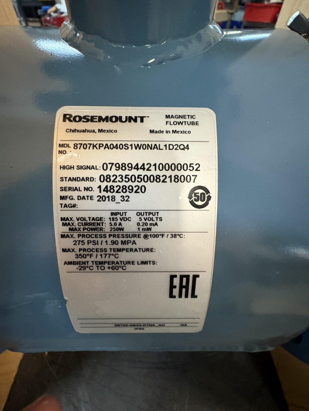 ROSEMOUNT MAGNETIC FLOWTUBE 87007TPA040S1W0NOD21