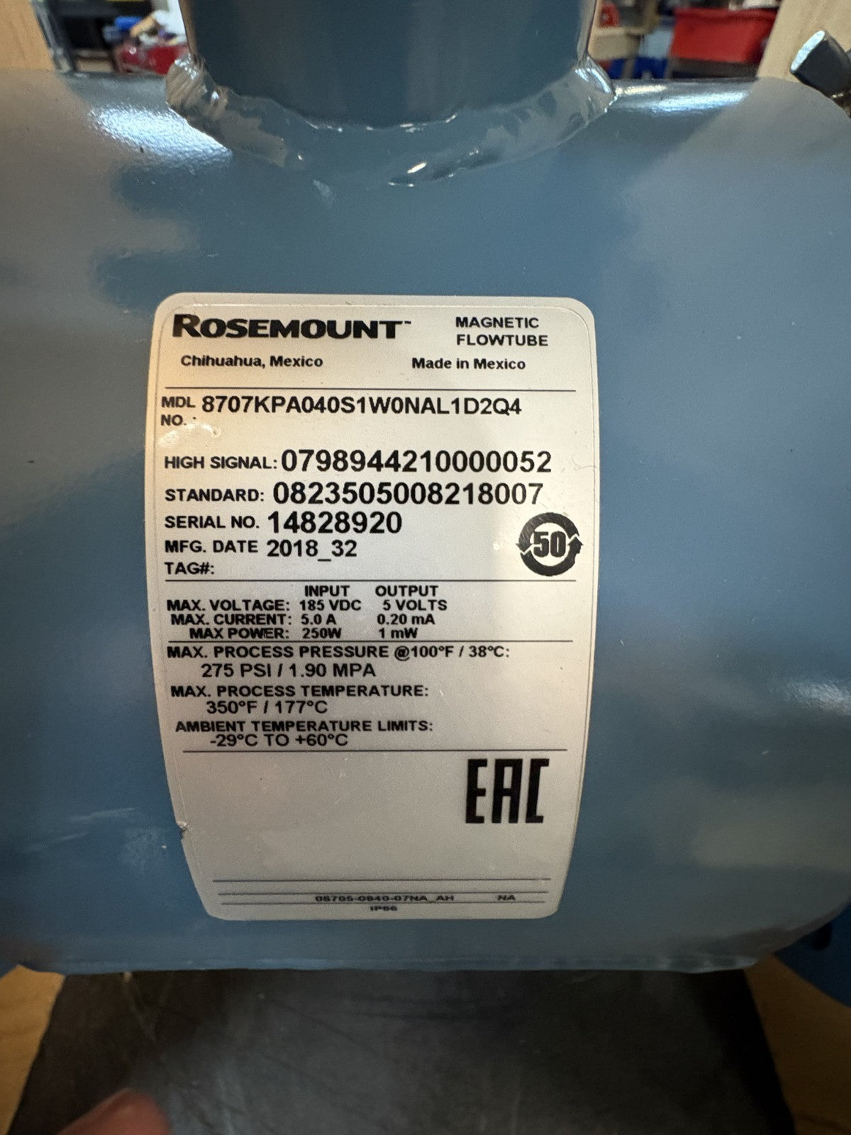 ROSEMOUNT MAGNETIC FLOWTUBE 87007TPA040S1W0NOD21