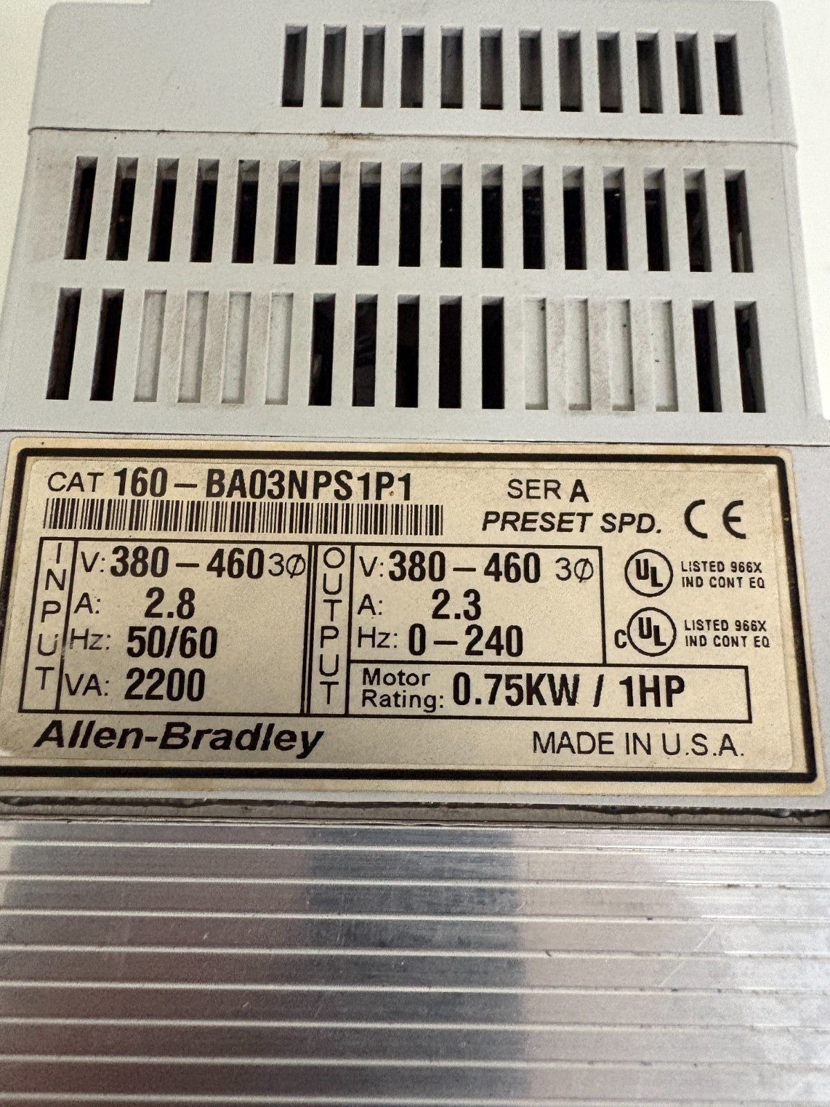 ALLEN BRADLEY 1HP DRIVE CONTROLLER 160-BA03NPS1P1 SER A4