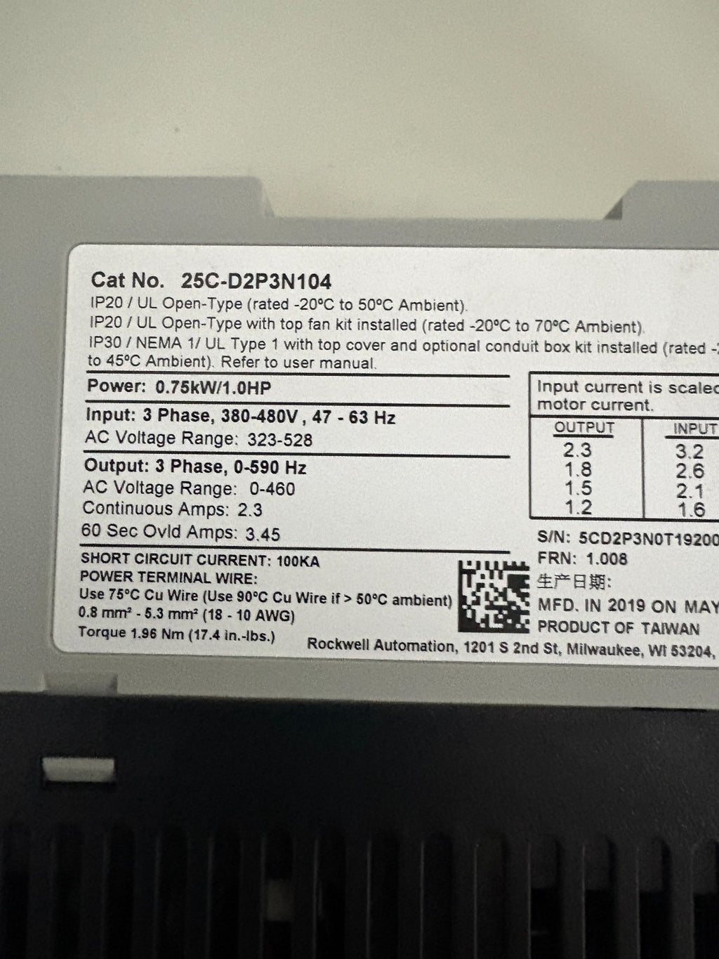 ALLEN BRADLEY POWER FLEX 527 25C-D2P3N1044
