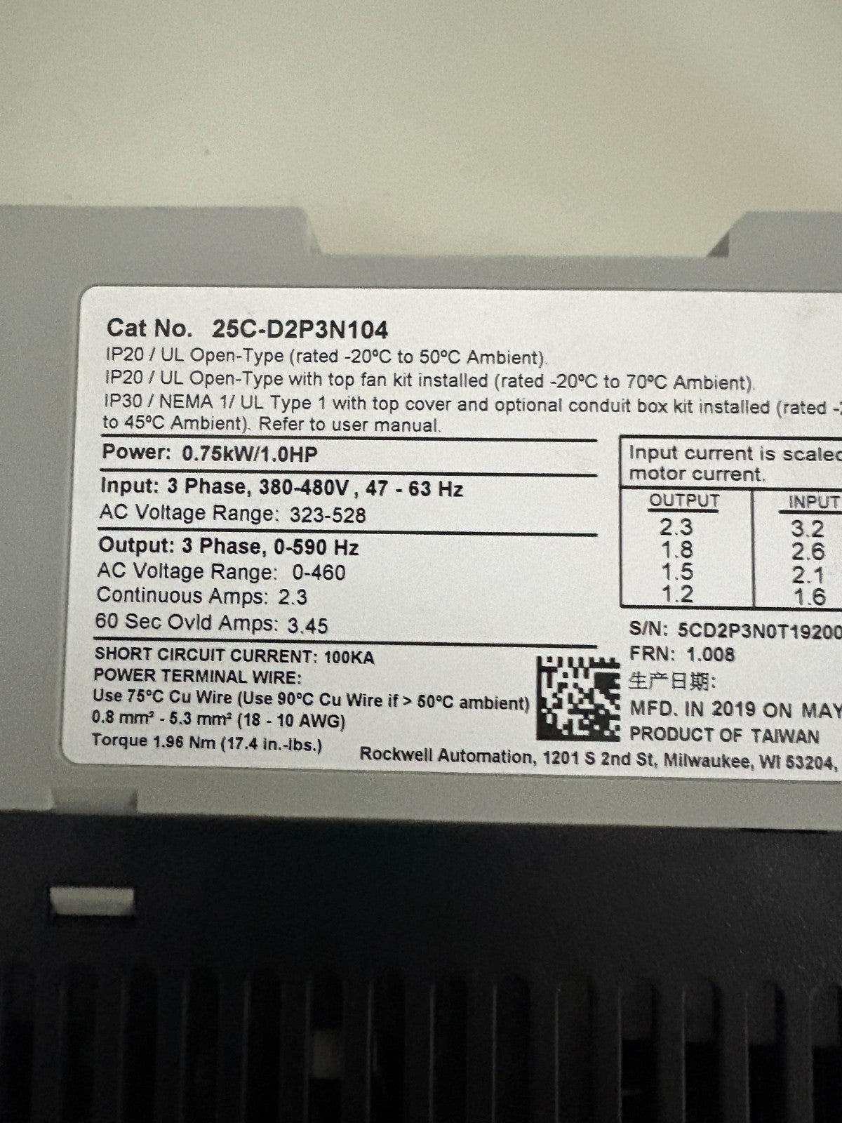 ALLEN BRADLEY POWER FLEX 527 25C-D2P3N1044