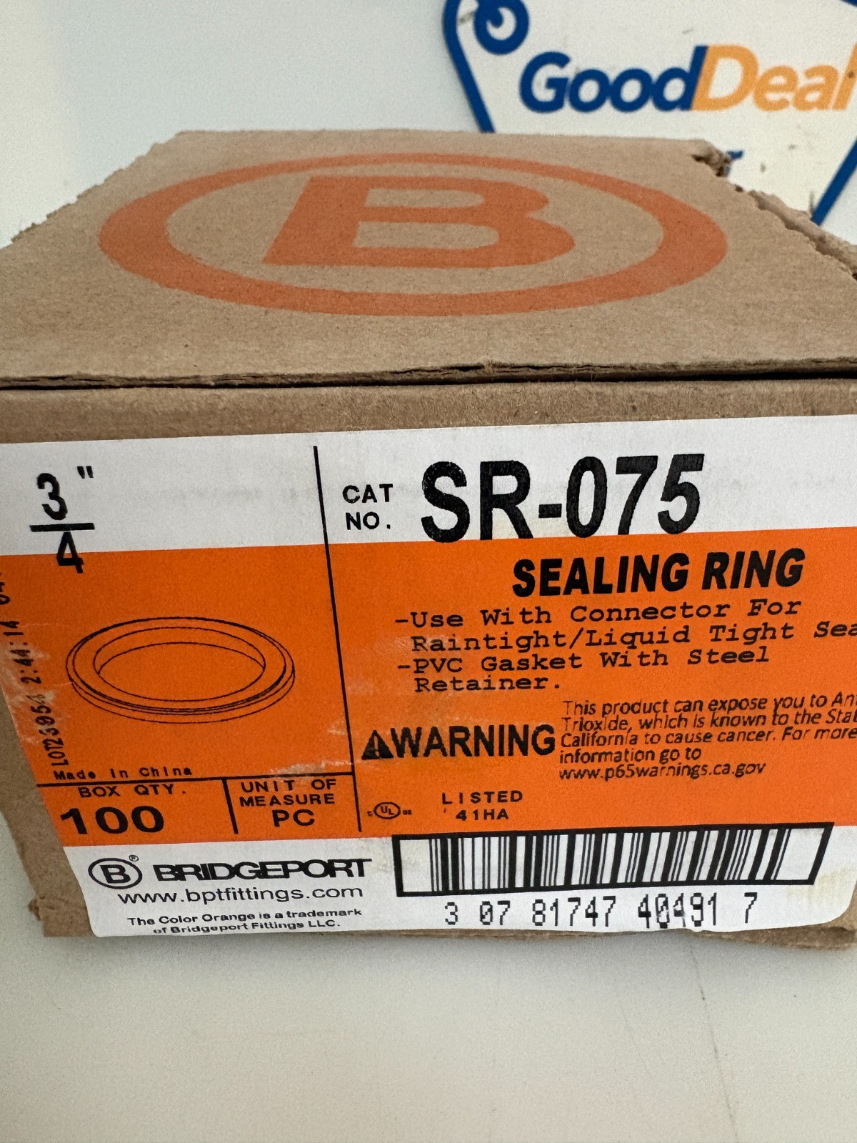 BRIDGEPORT 3/4 " SEALING RING #SR-075 100 PER BOX2