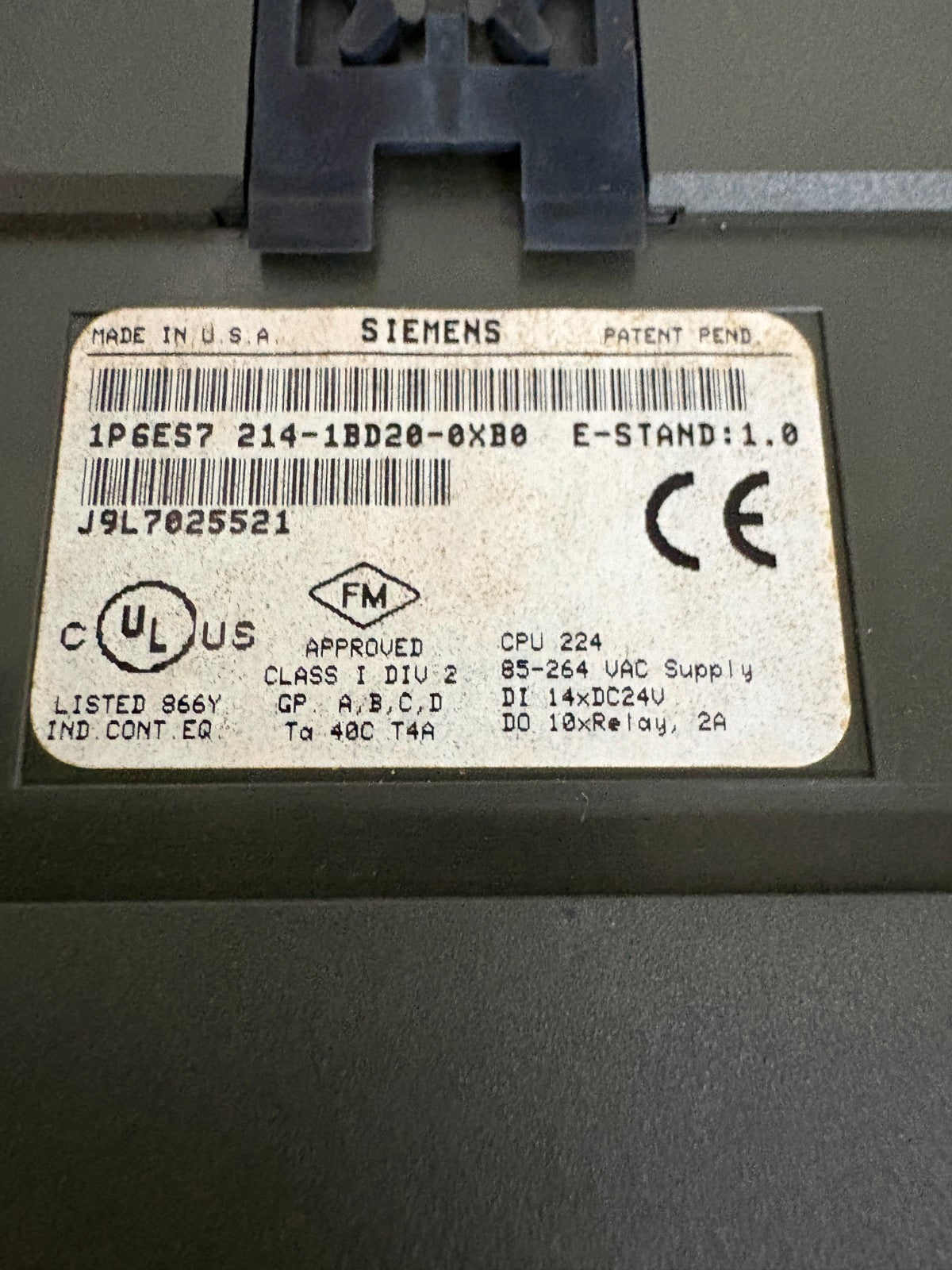 SIEMENS CPU 224 SIMATIC S7-200 214-1BD20-0XB03