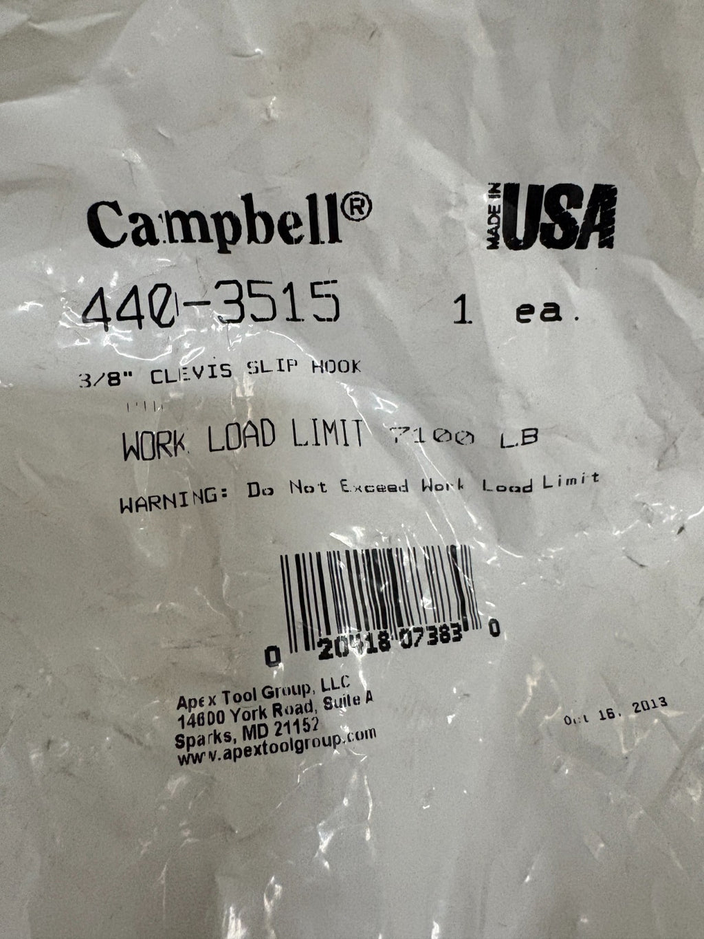 LOT OF 3 CAMPBELL 3/8 CLEVIS SLIP HOOK 440-35152