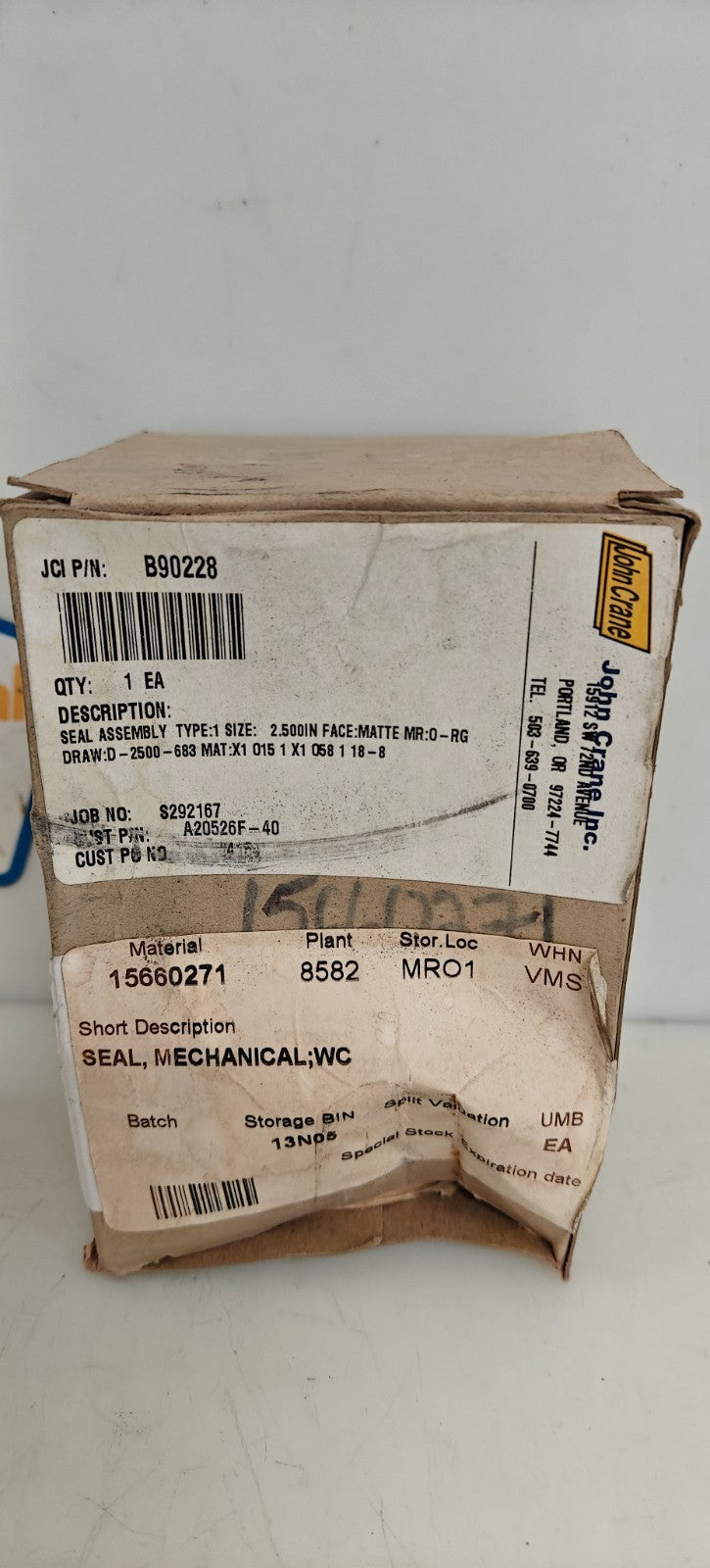 JOHN CRANE B90228 MECHANICAL SEAL SEAL ASSY TYPE 1 SIZE 2.500"1