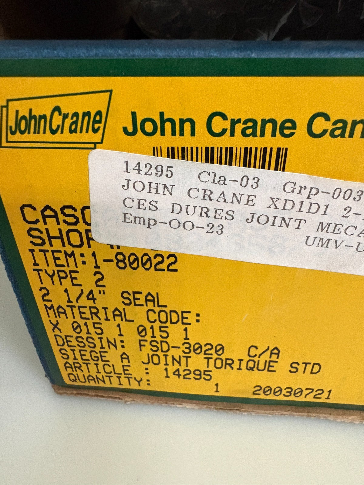JOHN CRANE MECHANICAL SEAL TYPE 2 2 1/4" FSD-3020 #1-80022 #14295
