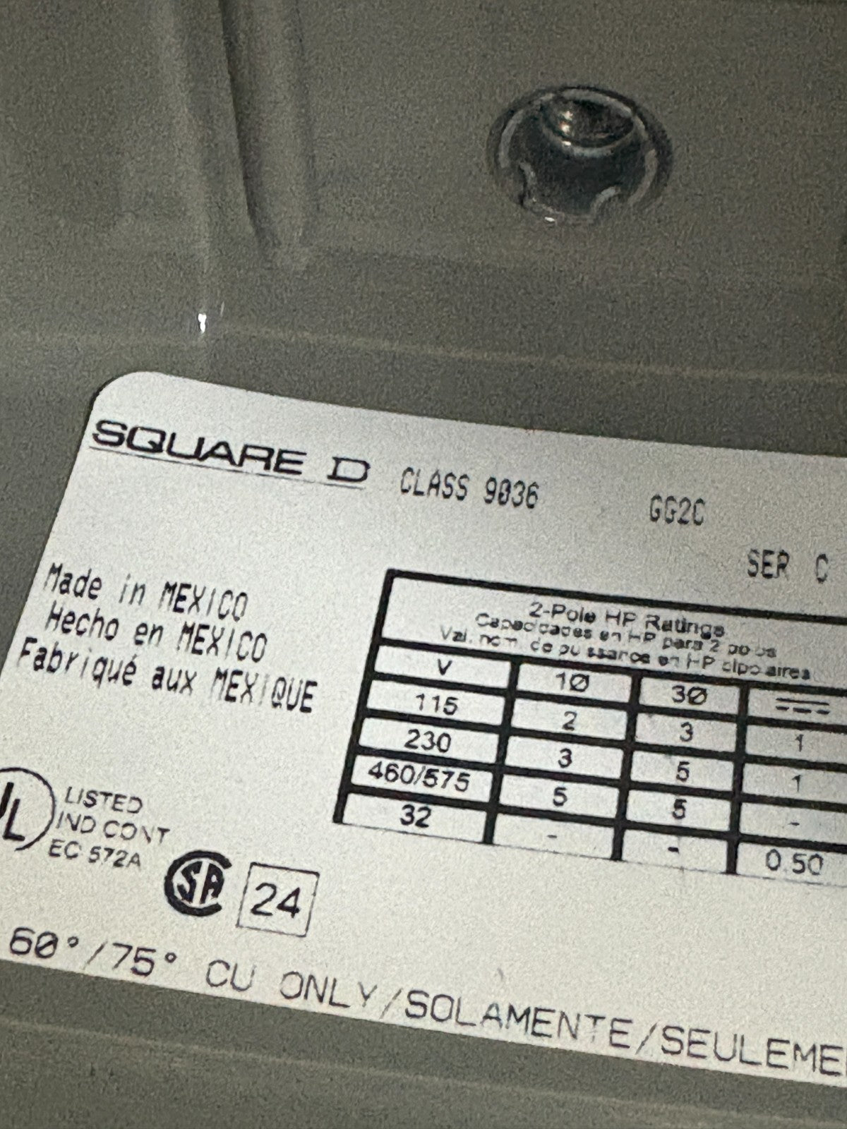 SQUARE D FLOAT SWITCH 9036 GG2C