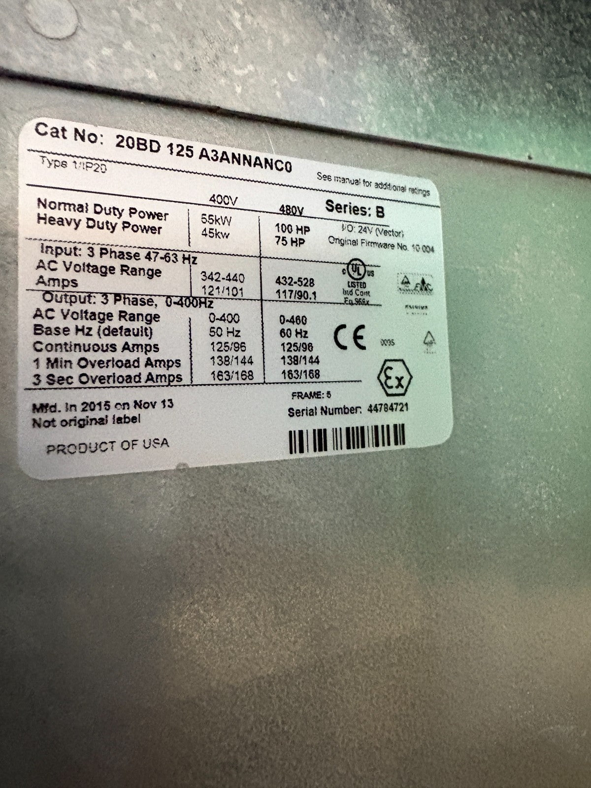 ALLEN BRADLEY POWER FLEX 700 100 HP 20BD 125 A3ANNANC0 SERIE B TYPE 1/1P20