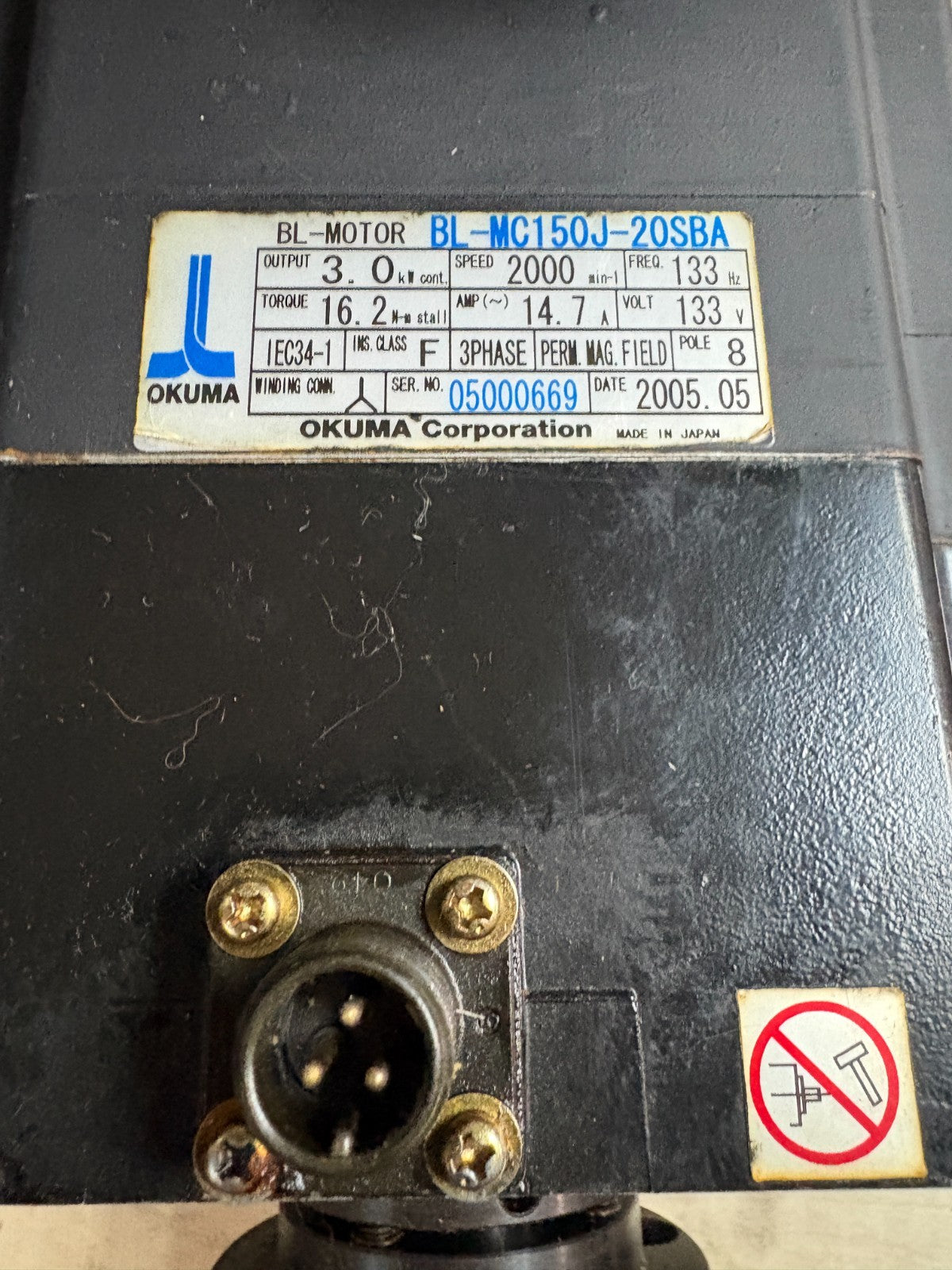 OKUMA SERVO MOTOR BL-MOTOR BL-MC150J-20SBA
