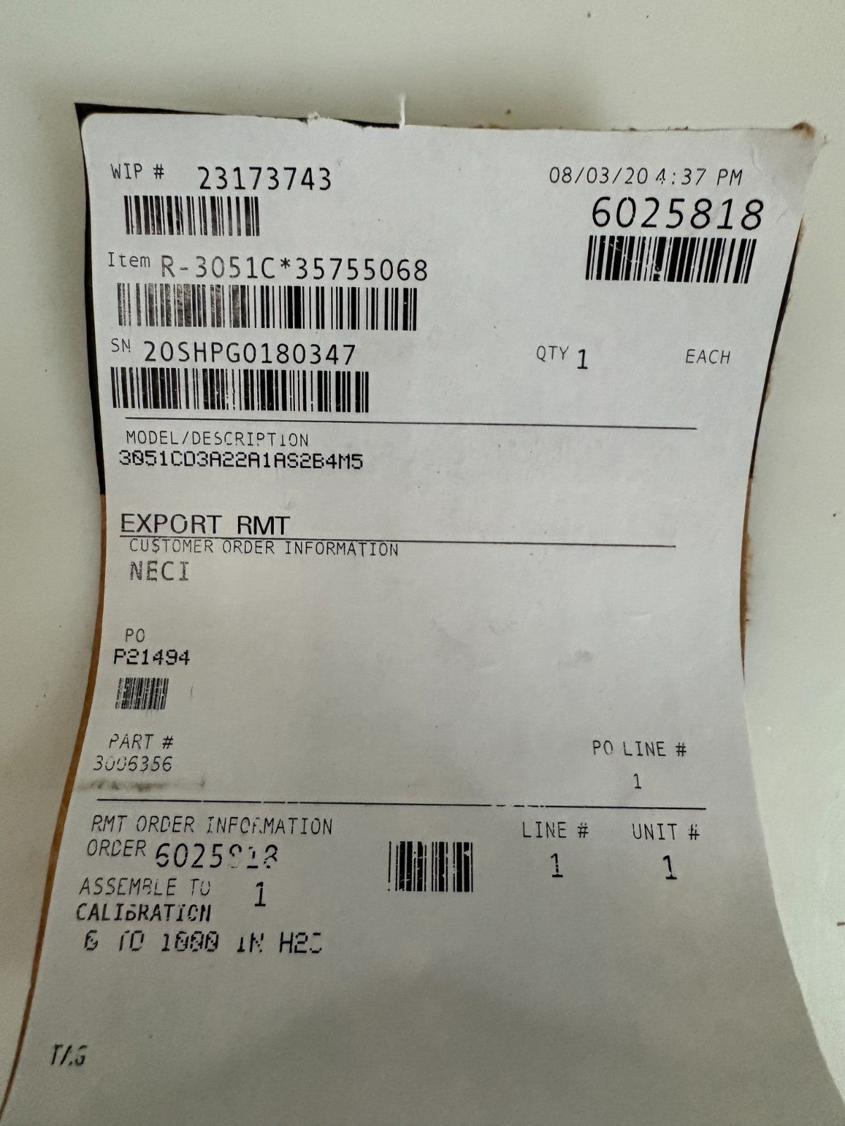 EMERSON ROSEMOUNT PRESSURE TRANSMITTER 3051CD3A22A1AS2B4M5