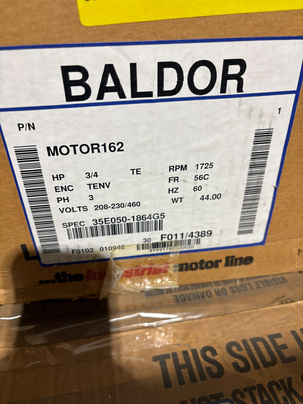 BALDOR DOOR & GATE BRAKE MOTOR 3/4 HP SPEC 35E050-1864G5