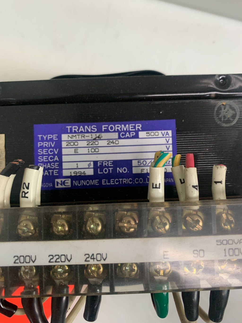 Nunome Electric Trans Former Type NMTR-116, 500VA