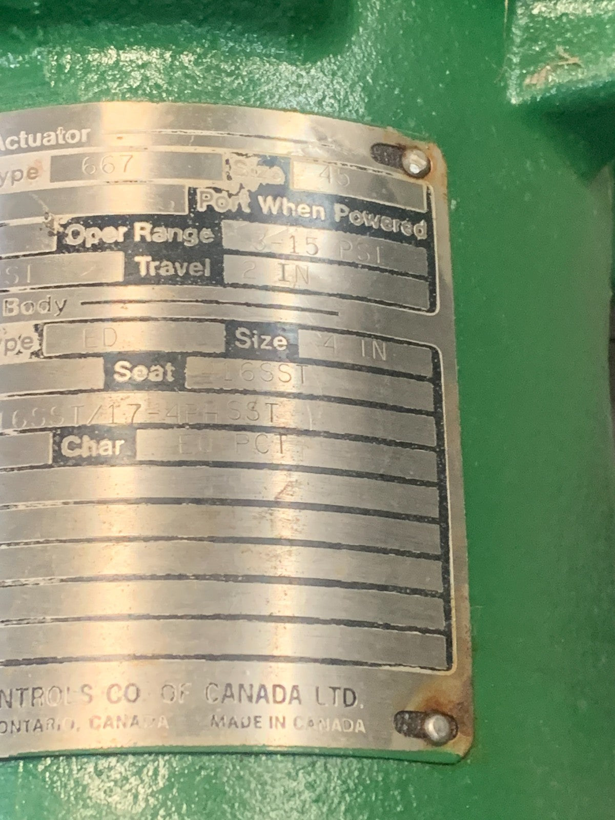 FISHER VALVE ACTUATOR TYPE 667 VALVE #4