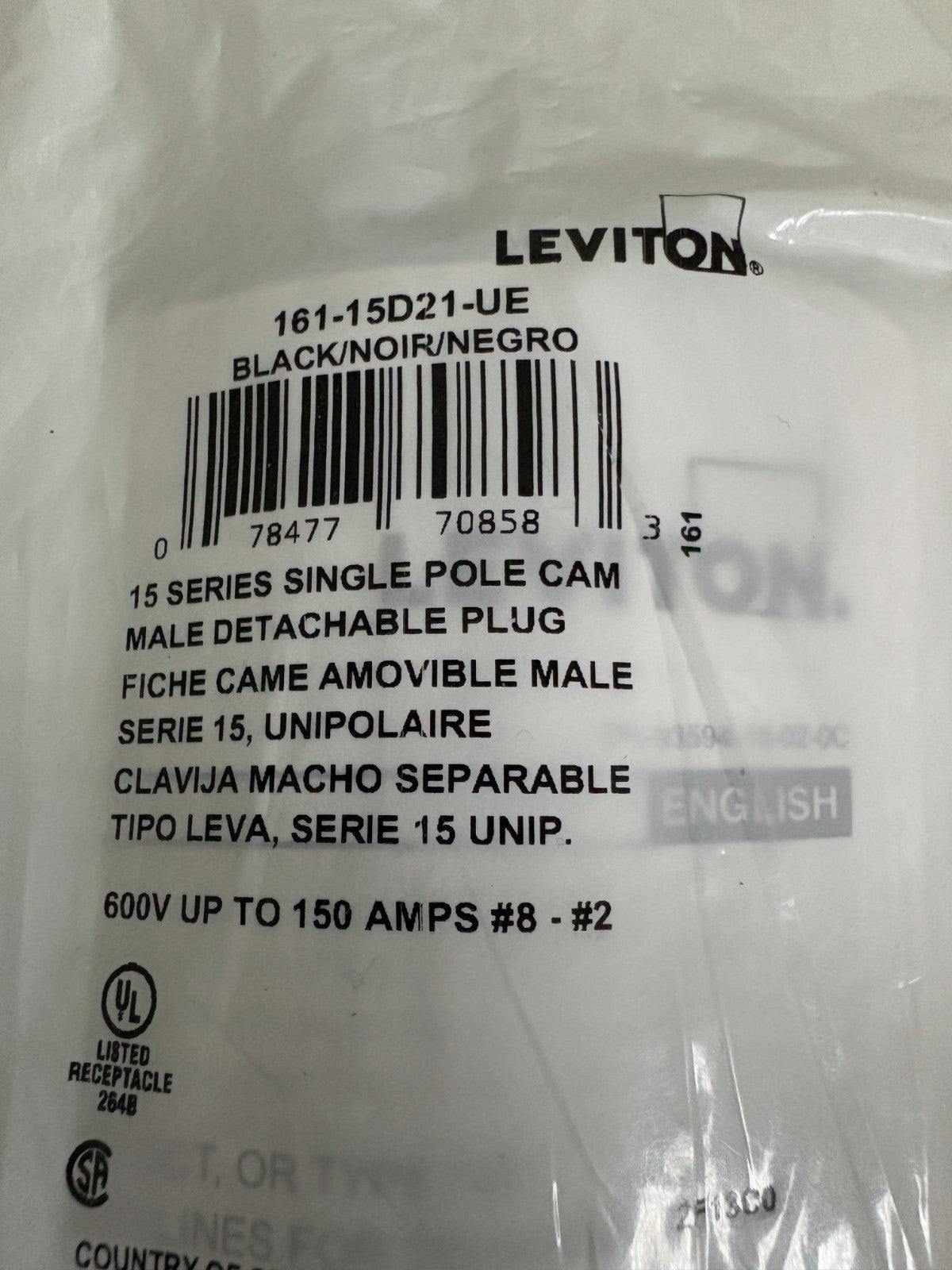 LOT OF 2 LEVITON SINGLE POLE CAM BLACK 161-15D21-UE3