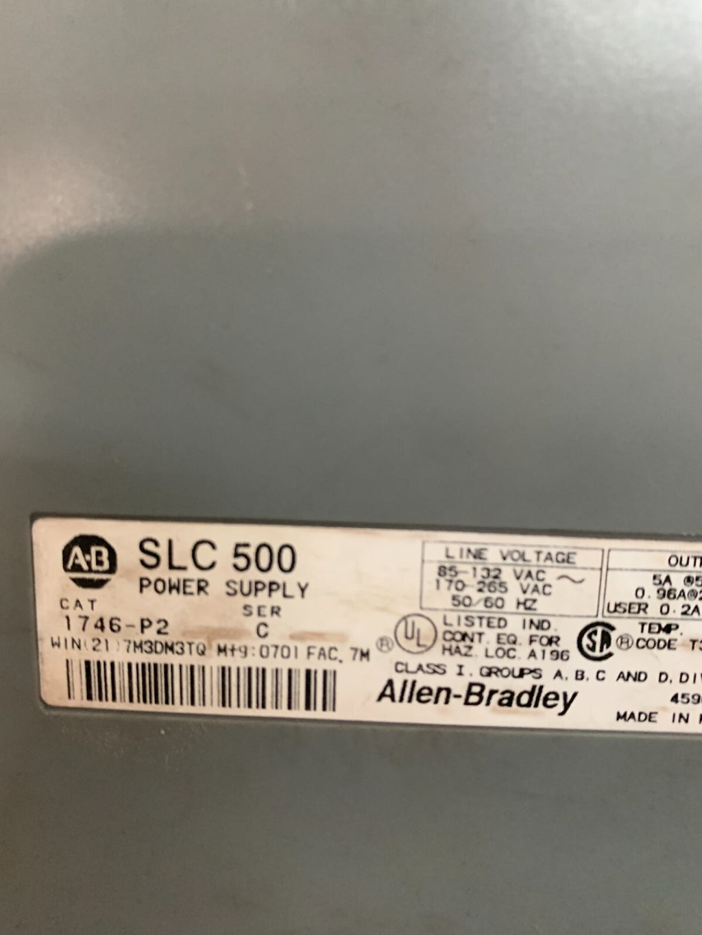 ALLEN BRADLEY SC500 POWER SUPPLY 1746-PR SER C  W/13 SLOT RACK 1746-A13 SER B2