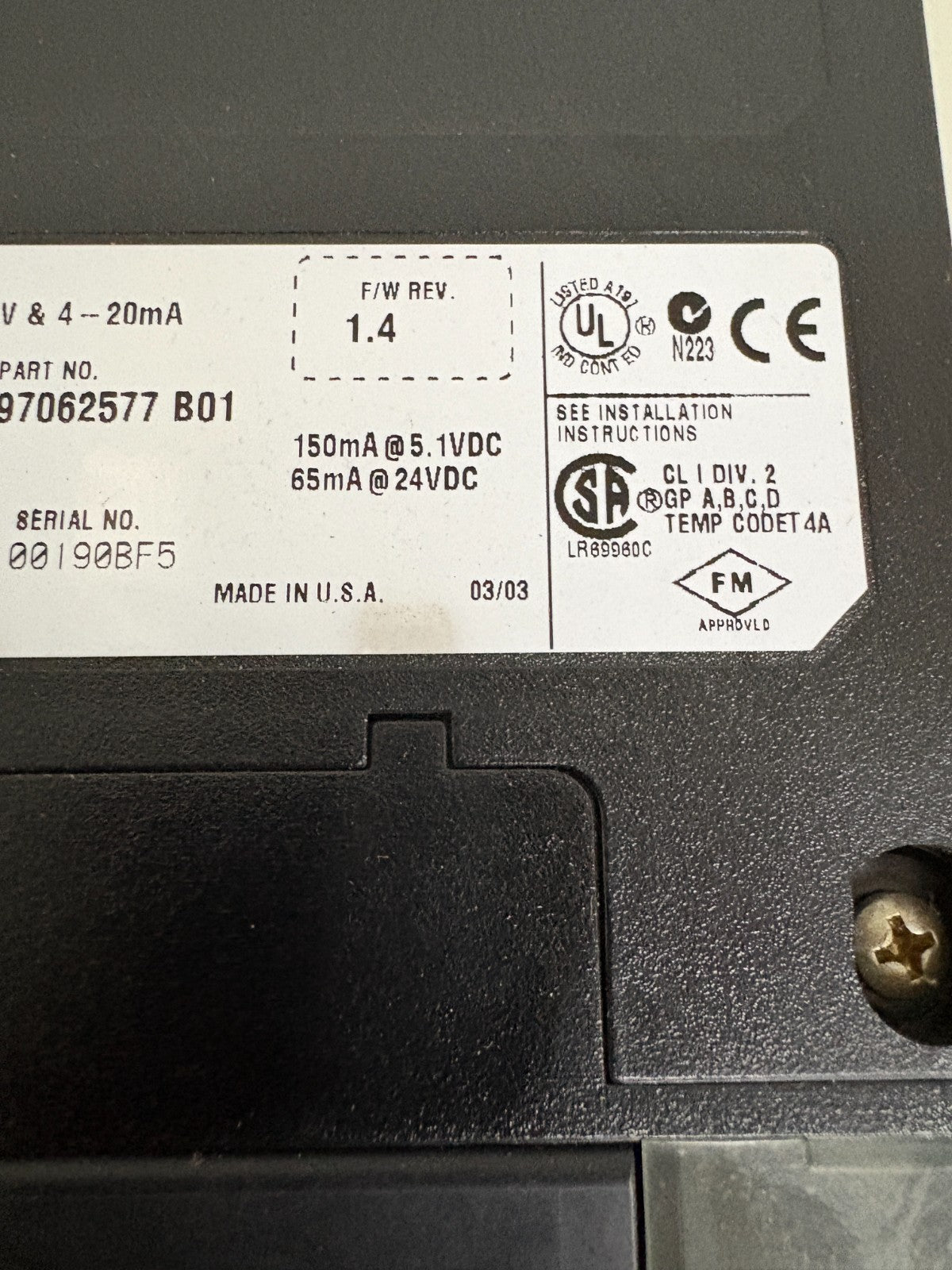 HONEYWELL ANALOG INPUT TC-IAH161 J01 97062577 B01