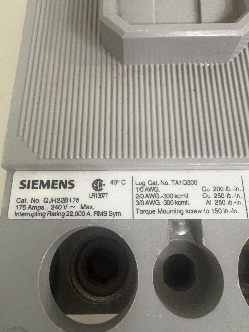 SIEMENS 175 AMP CIRCUIT BREAKER QJH22B1753