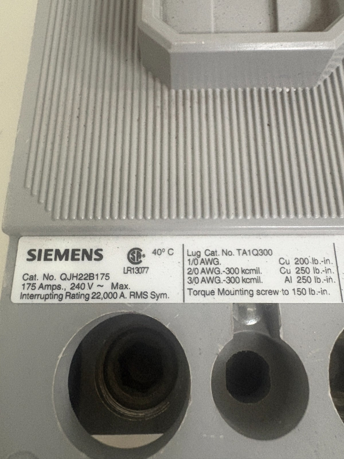 SIEMENS 175 AMP CIRCUIT BREAKER QJH22B1753
