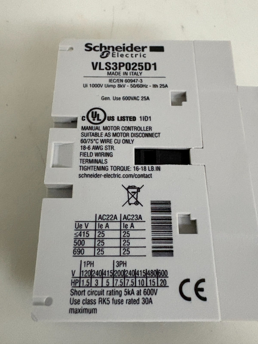 SCHNEIDER 3P SWITCH DOOR MOUNTING VLS3P025D1