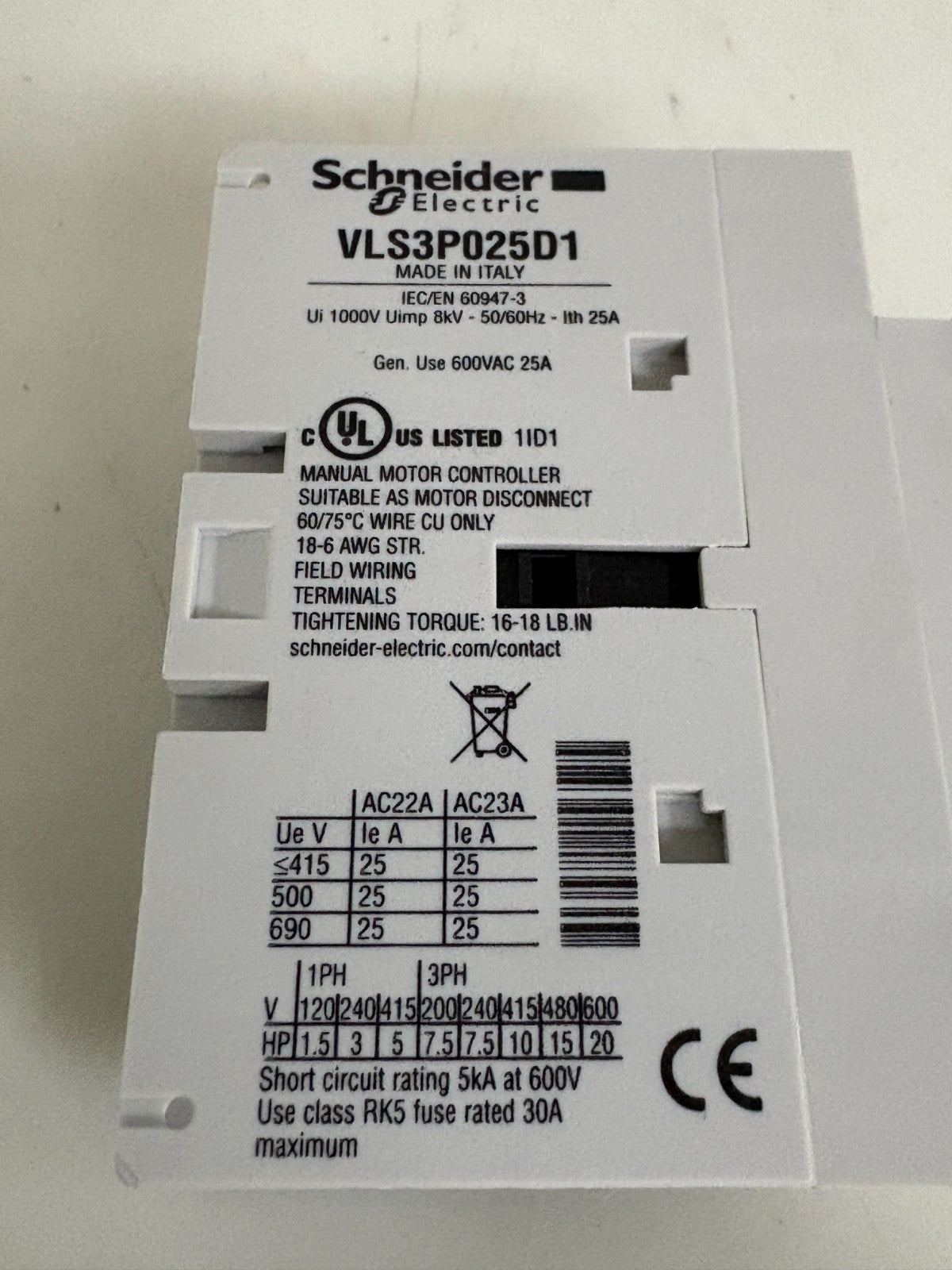 SCHNEIDER 3P SWITCH DOOR MOUNTING VLS3P025D1