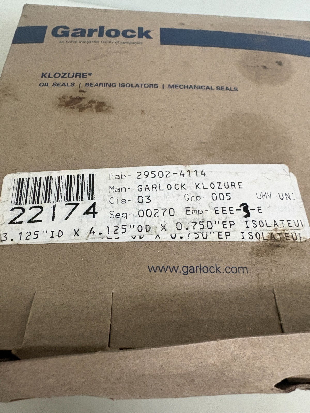 GARLOCK KLOZURE BEARING ISOLATOR 29502-4114