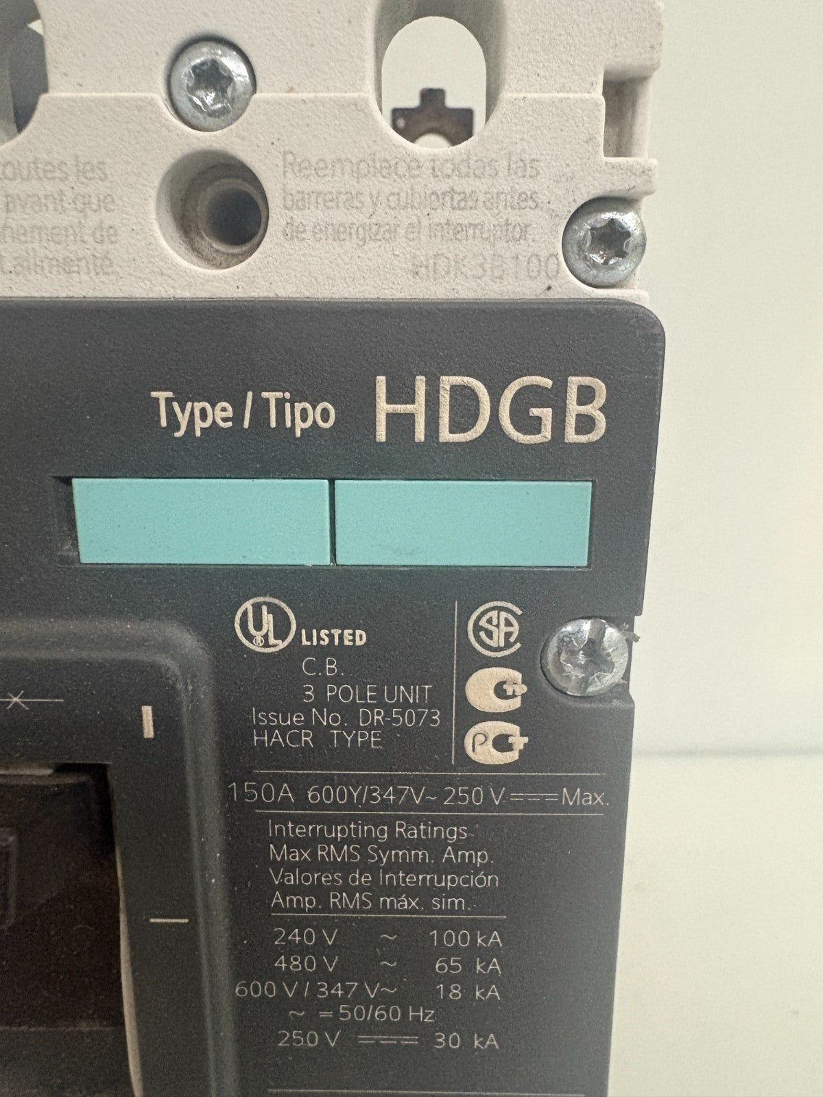SIEMENS ADJUSTABLE 100A CIRCUIT BREAKER HDGB HDK3B1003