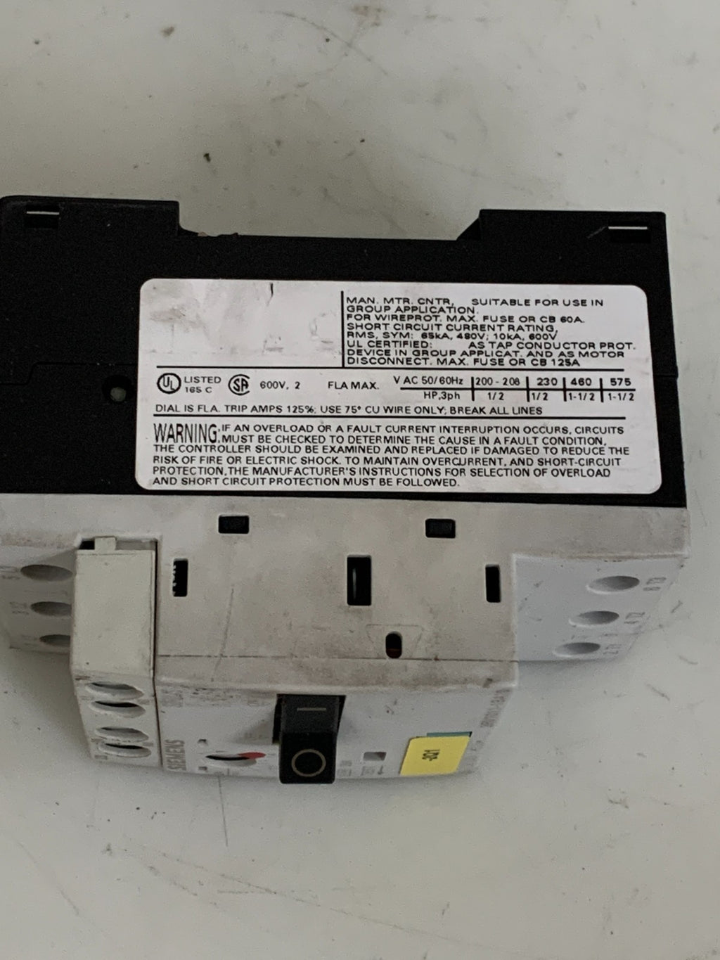 LOT OF 2 SIEMENS MOTOR PROTECTOR CIRCUIT BREAKER 3RV1011-1HA10