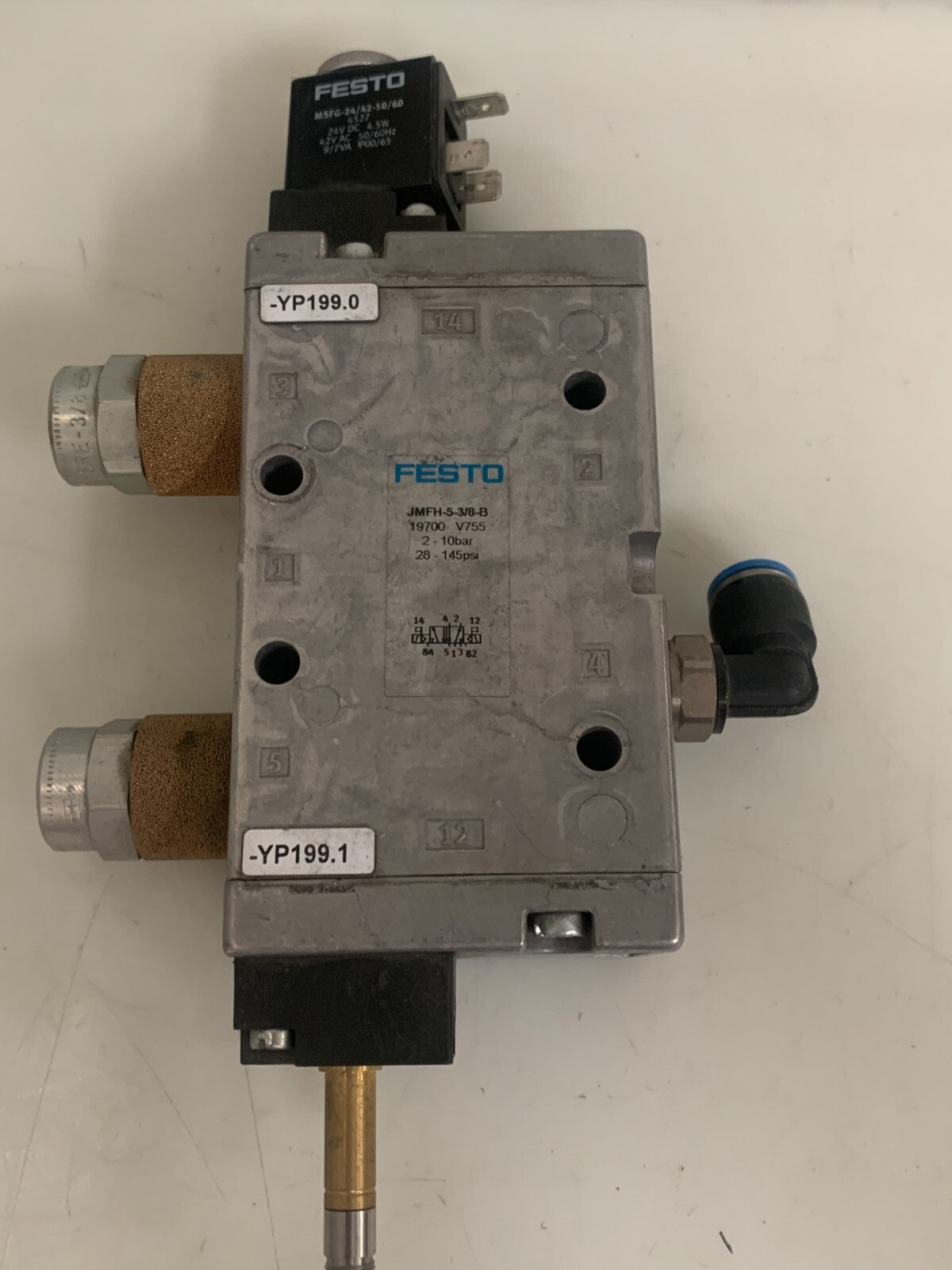 FESTO SOLENOID VALVE #19700 JMFH-5-3/8-B  W/4527 MSFG-24/42-50/60