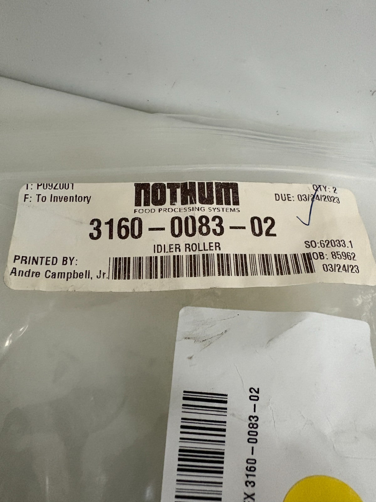 LOT OF 2 NOTHUM SUPERFLEX IDLER ROLLER 3160-0083-02