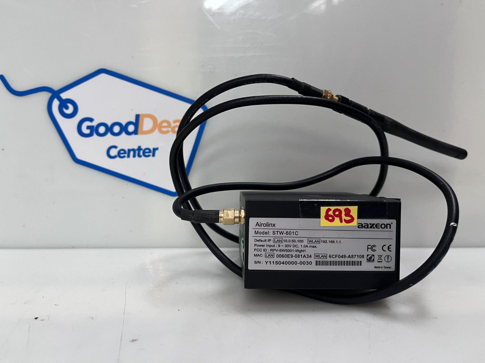 Aaxeon AIROLINX STW-601C WIRELESS SERIAL TO ETHERNET SERVER DIN RAIL MOUNT