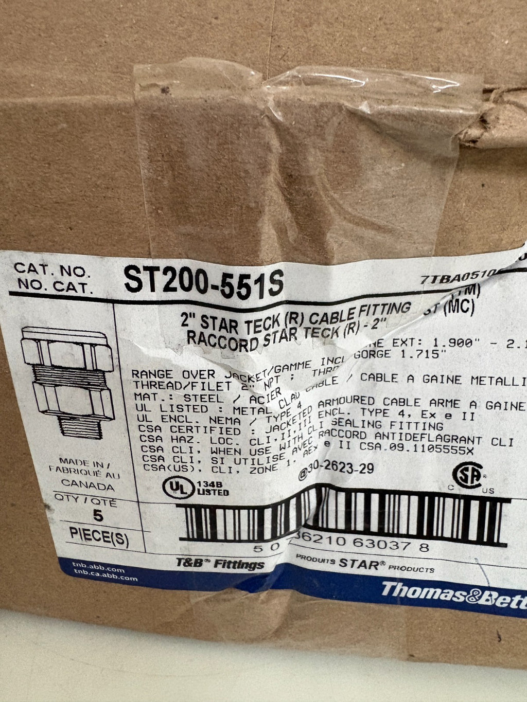 ABB THOMAS & BETTS 2" STAR TECK CABLE FITTING ST 200-551S 4 IN BOX3