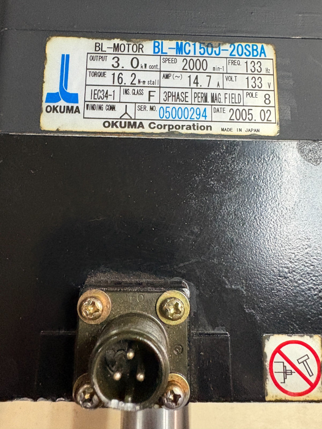 OKUMA SERVO MOTOR BL-MOTOR BL-MC150J-20SBA