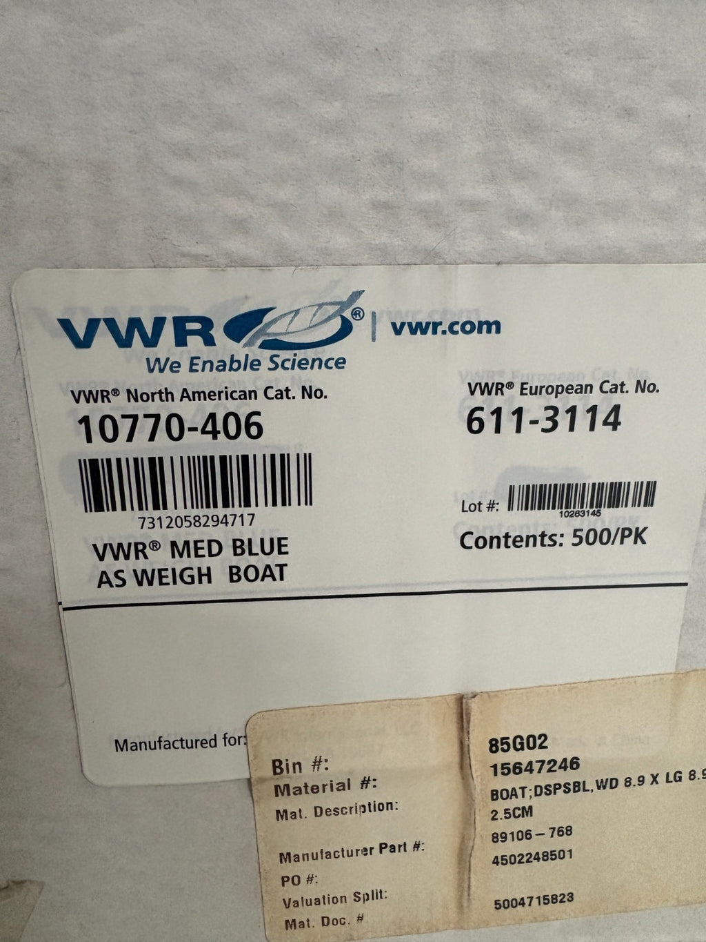 VWR MED SQUARE WEIGH BOAT 100ML #10770-406 EUR #611-3114 500/BOX2