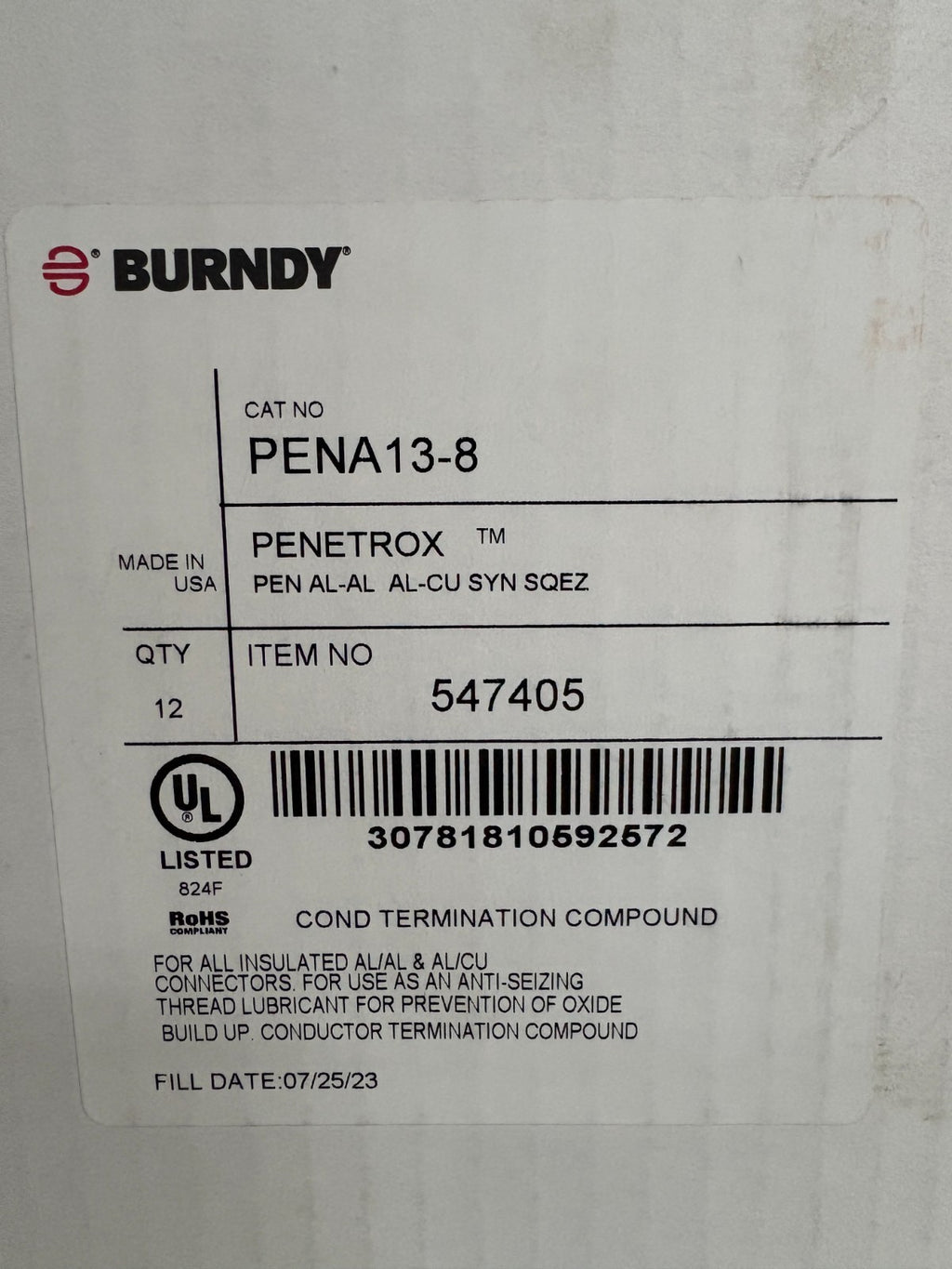 BURNDY PENETROX A-13 ELECTRICAL JOINT COMPOUND 12 BOTTLE OF 8 OZ PER CASE2