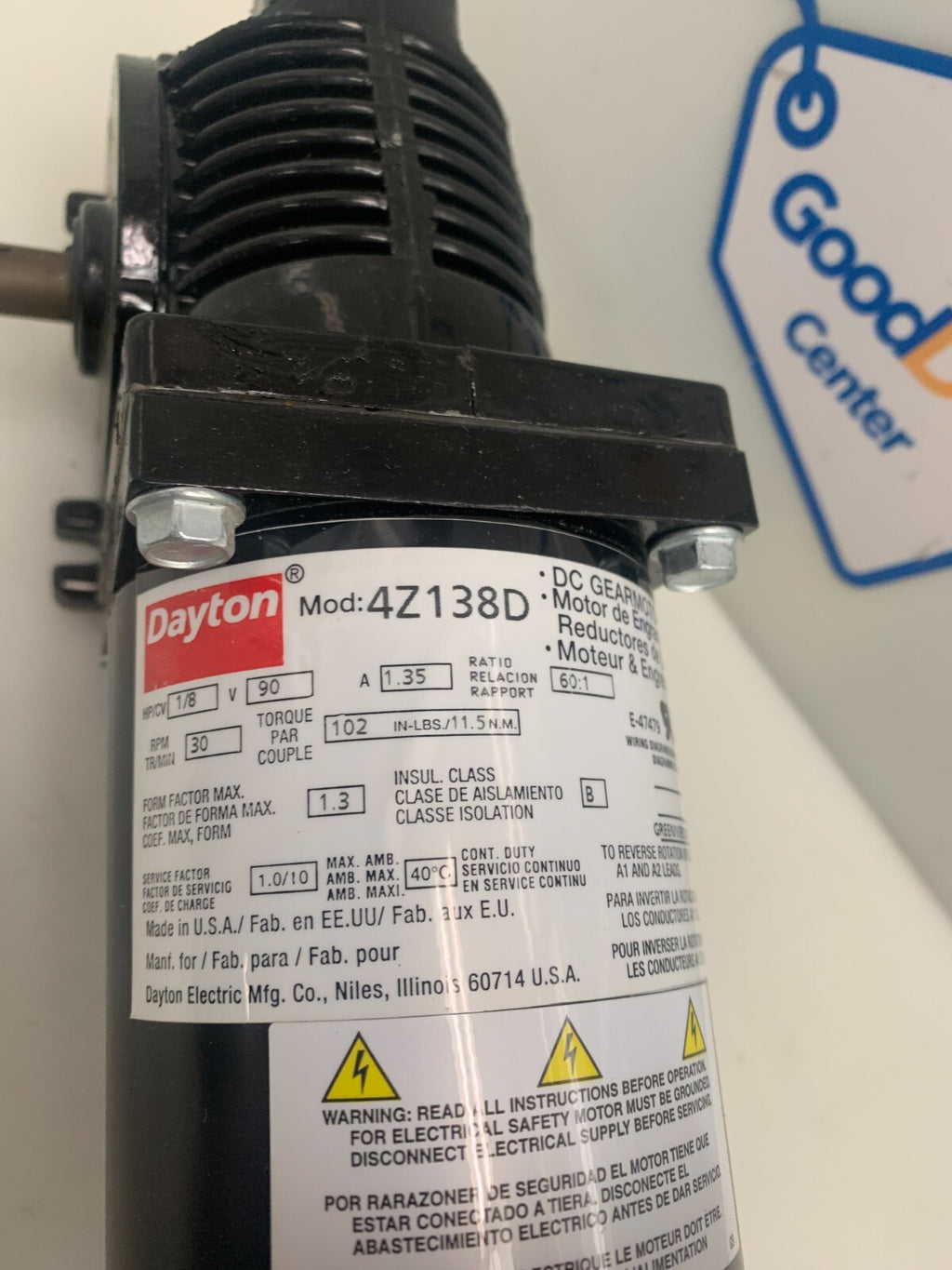 NEW Dayton Gear Motor 1/8 HP 42138D See label photo for specs
