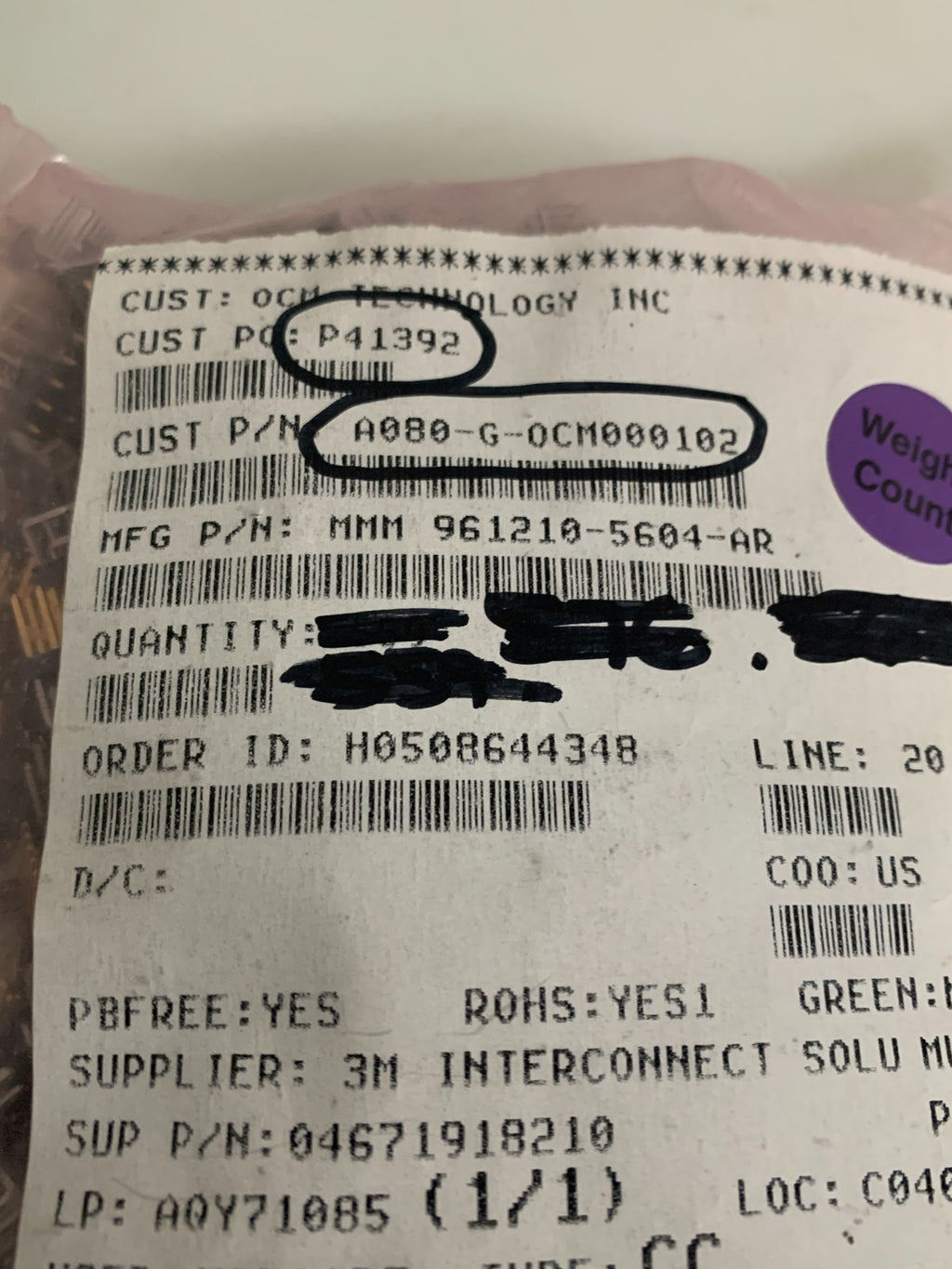 LOT OF 500 3M CONNECTOR HEADER 961210-5604-AR