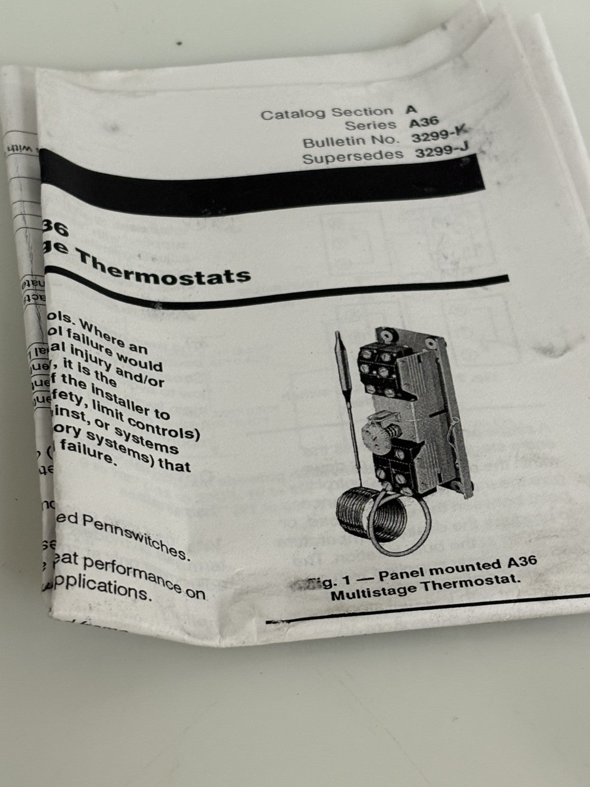 JOHNSON CONTROLS TEMPERATURE CONTROL A36AHA-58C