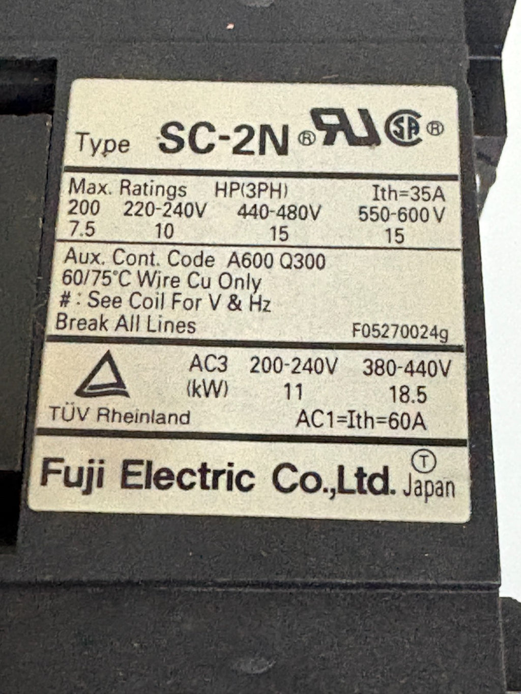 LOT OF 2 FUJI MAGNETIC CONTACTOR SC-2N