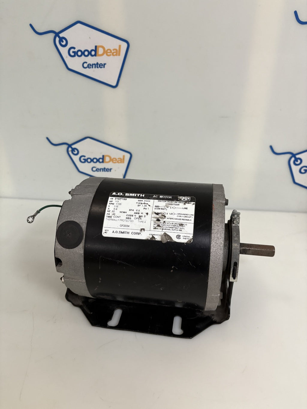 A O SMITH AC MOTOR 1/3 HP 1725 RPM 316 P70