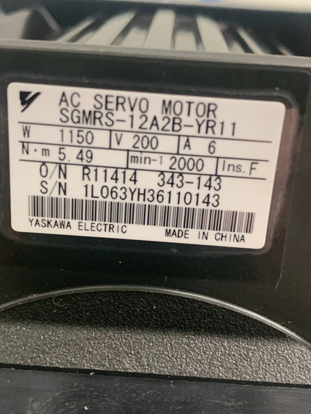 YASKAWA SGMRS-12A2B-YR11 SERVO MOTOR SGMRS12A2BYR11