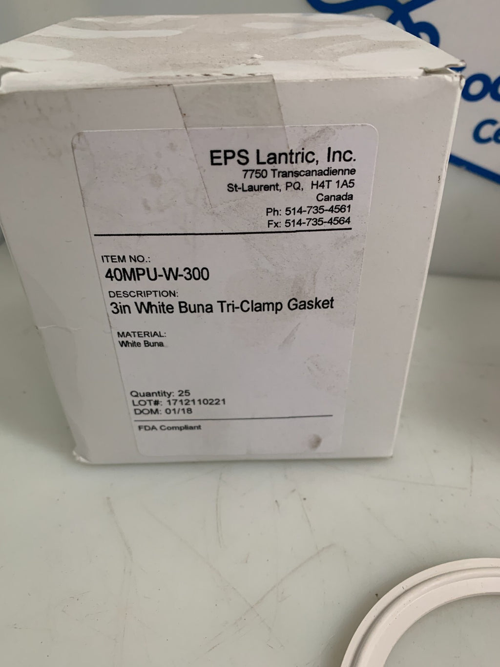 Lot of 2 boxes 25/box EPS Lantric 40MPU-W-200 3" White Buna Tri-Clamp Gasket