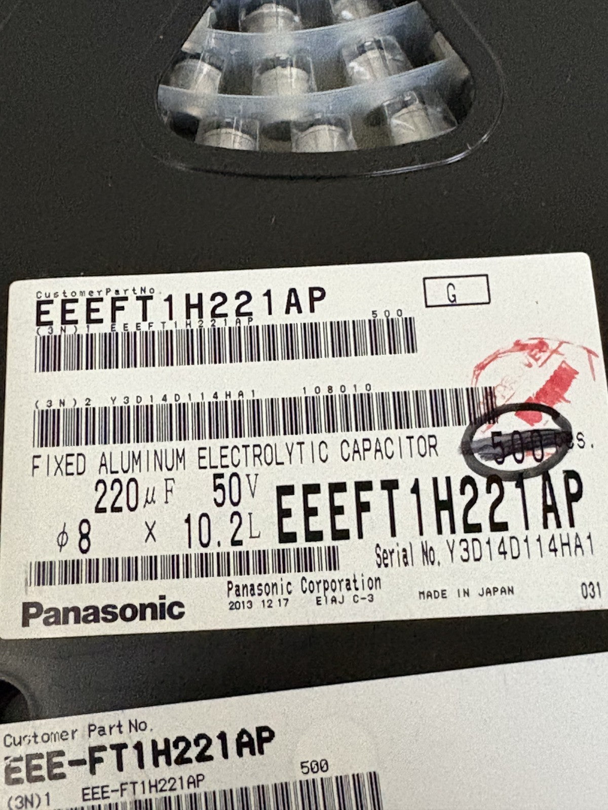 LOT OF 350 PANASONIC ELECTROLYTIC LOW INDEPENCE CAPACITOR #EEEFT1H221AP2