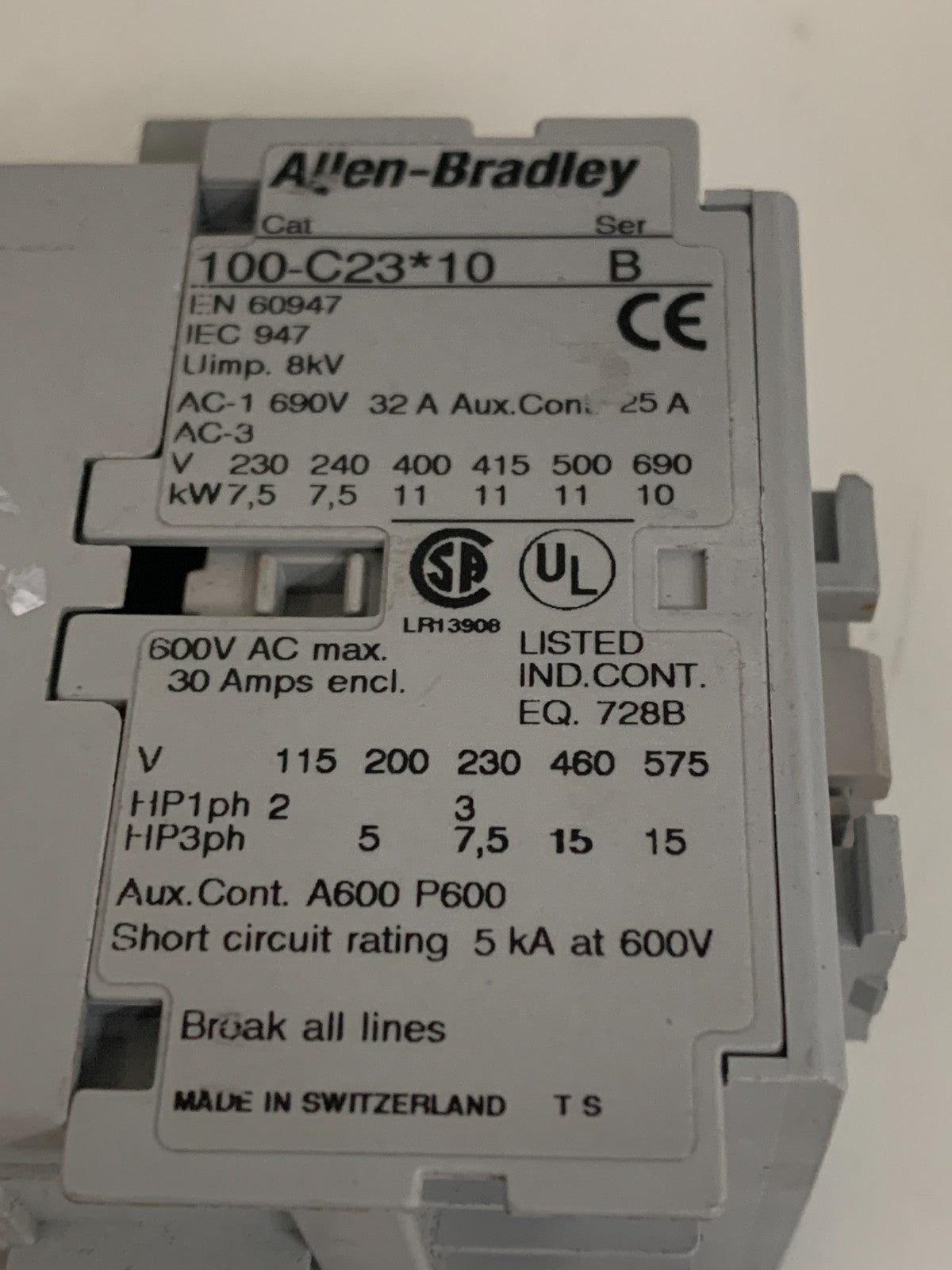 ALLEN BRADLEY CONTACTOR 100-C23* 10 B