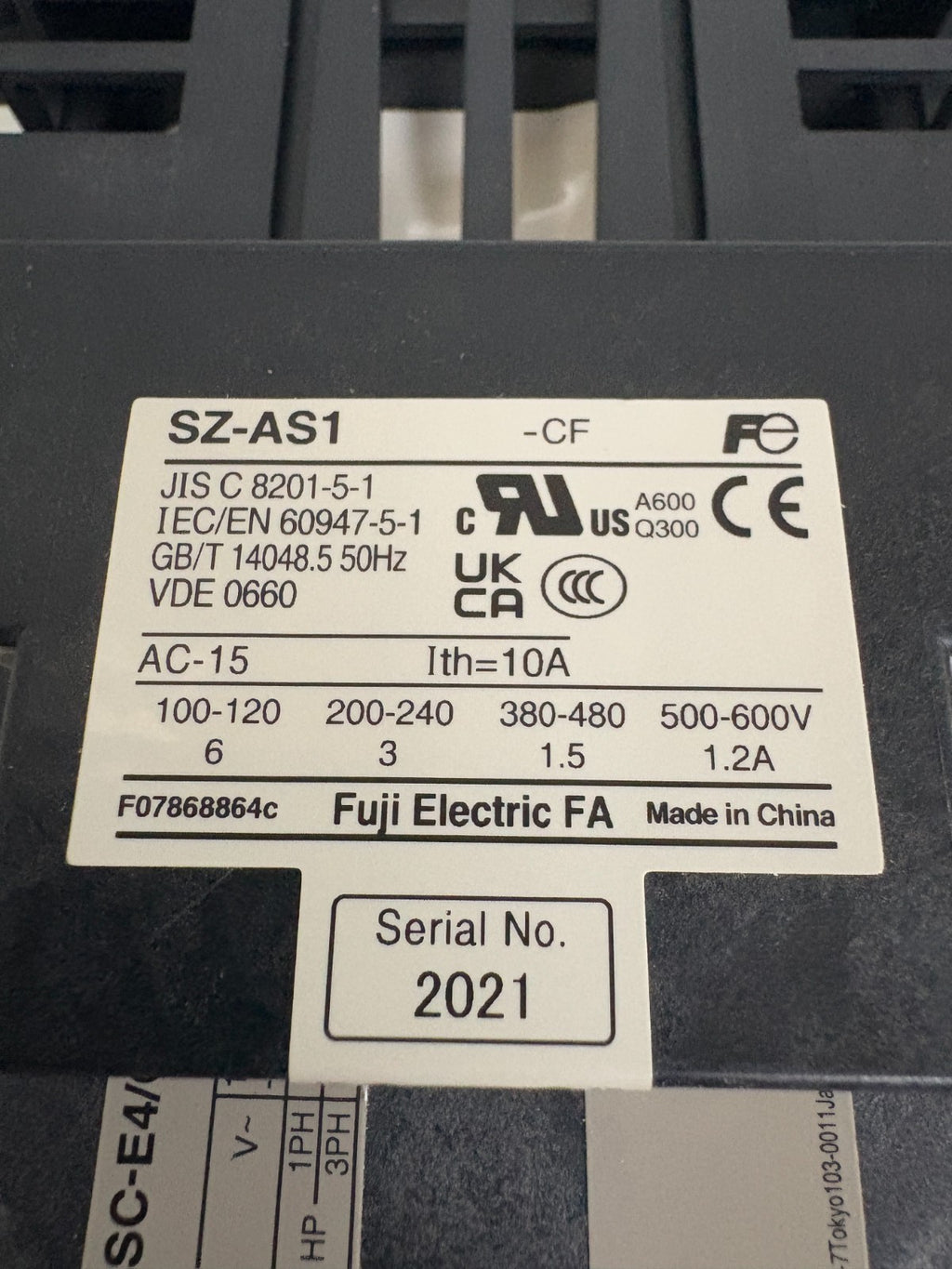 FUJI ELECTRIC SC-E4/G CONTACTOR W/SZ-AS1 AUXILLIARY CONTACT BLOCK4