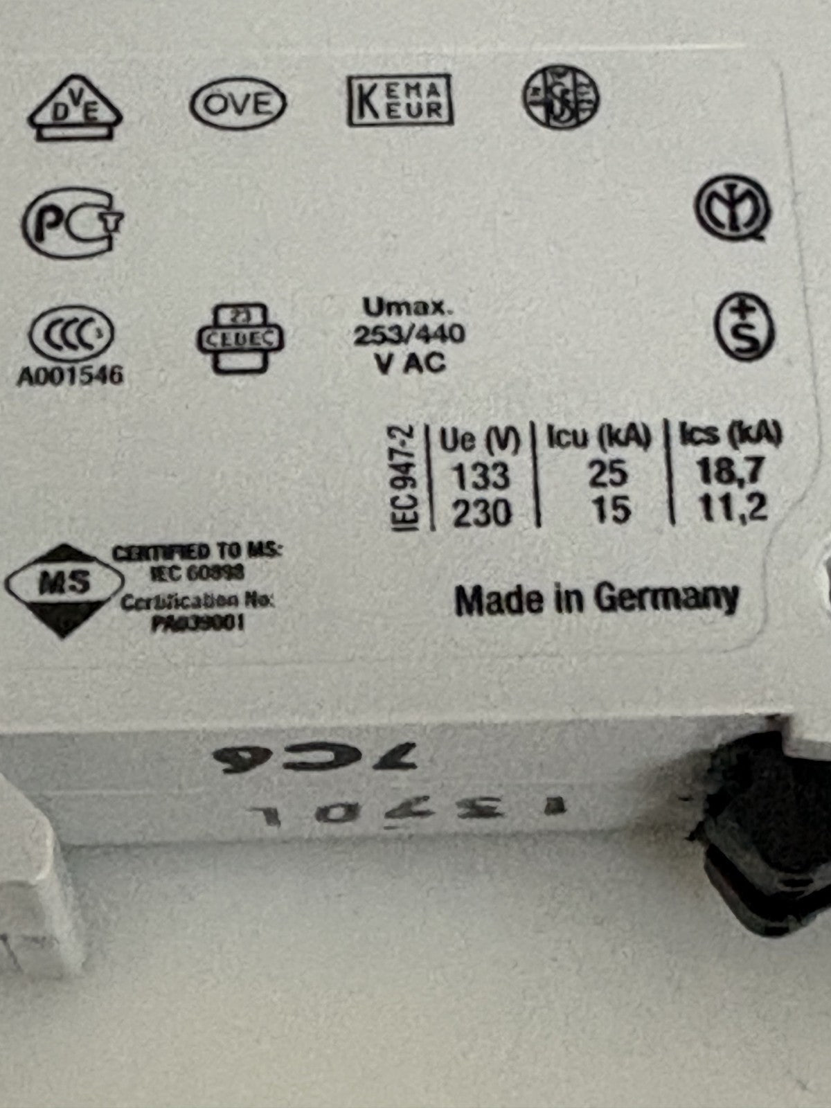 LOT OF 4 ABB CIRCUIT BREAKER SZCA M C6 2CD S271 001 R0064